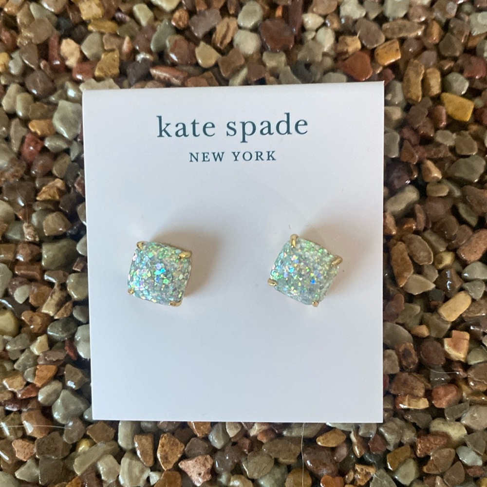 Kate Spade New York mini small square stud opal earrings